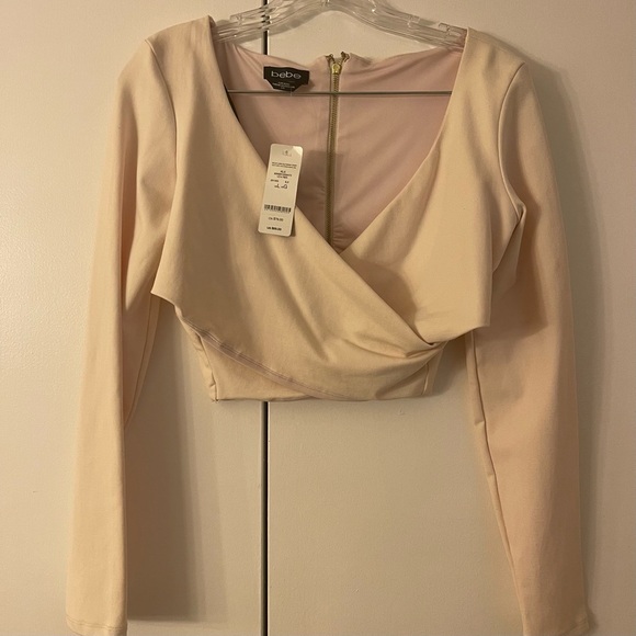 BEBE 3/4 Sleeve Wrap Crop Top - Picture 6 of 11